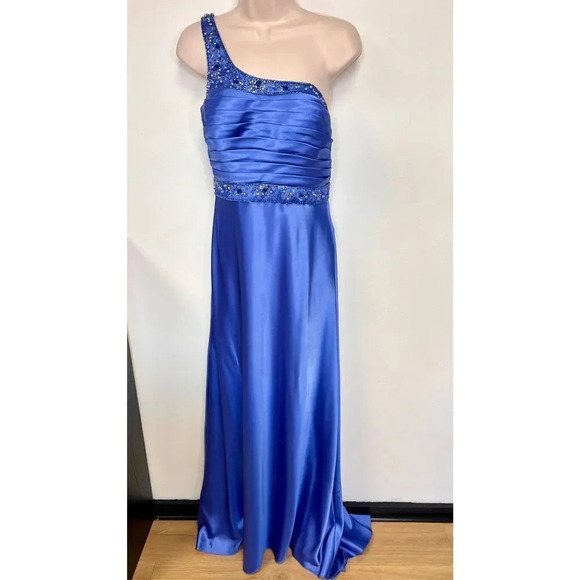 Adrianna Papell Womens Periwinkle Blue Beaded One Shoulder Evening Gown Size 6 - Picture 9 of 16